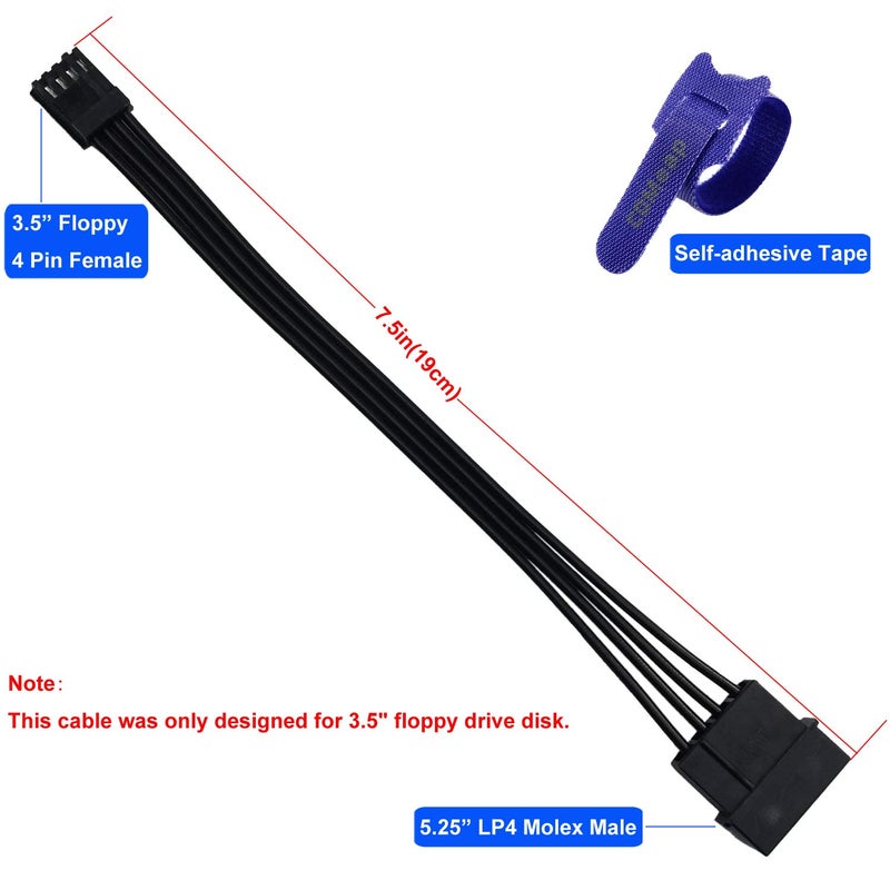 COMeap (2-Pack) COMeap 4 Pin LP4 5.25" Molex to 3.5" Floppy Drive 4 Pin Female FDD Power Adapter Cable 7.5-inch(19cm) - Image 4